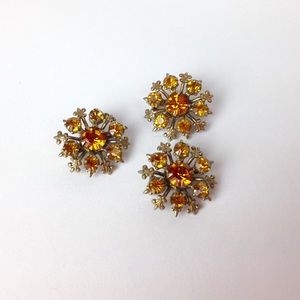 Vintage lot of 3 rhinestone scatter pins yellow